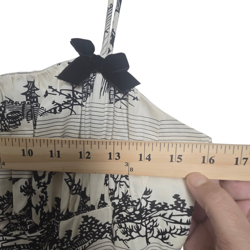 Vintage Tracy & Michael Toile Women's Dress Ivory Velvet Black Bow Strap Midi - Picture 5 of 13